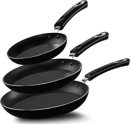 Utopia Kitchen Nonstick Cookware 3 Piece Set, Nonstick Frying Pans with Induction Bottom, 8, 9.5 & 11 Inches Frying Pans with Bakelite Handles, PFOA Free, Black