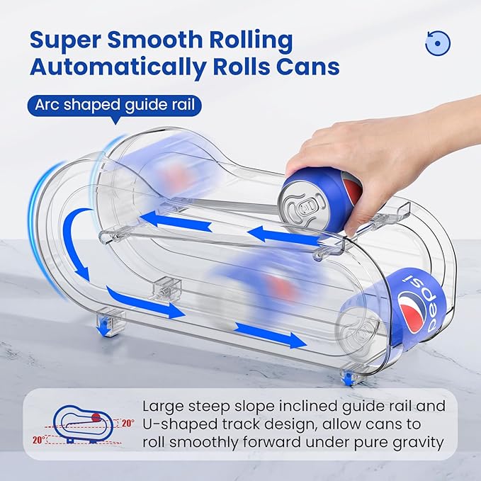 2 Pack Auto-Rolling Soda Can Organizer for Refrigerator/Fridge, Upgraded Soda Can Dispenser & Holder for Pantry Storage 10 Standard Size 12oz/ 11.2oz/ 355ml/ 330m Drink Short Cans (Clear)