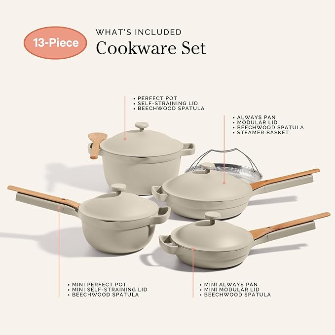 Our Place Cookware Set - Complete 13-Piece Set Including Always Pan 2.0, Mini Always Pan, Perfect Pot, and Mini Perfect Pot | Multifunctional, Toxin-Free Nonstick | Replaces 36 Pieces | Steam