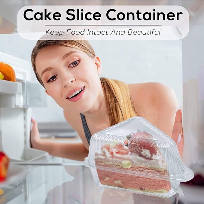 200 Pieces Cake Slice Plastic Containers with Lids 5 Inches Hinged Lid Cheese cake Container, for Home, Bakery and Cafe