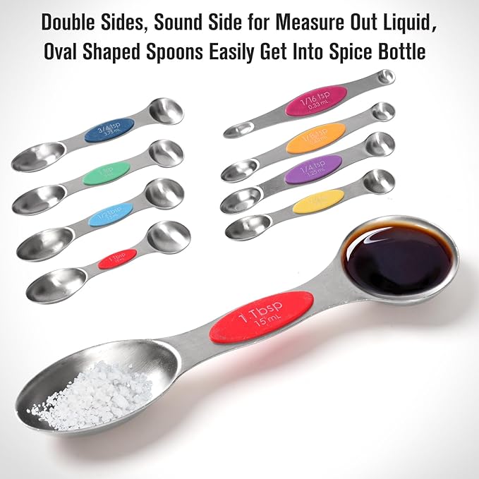 Magnetic Measuring Cups and Magnetic Measuring Spoons Set of 16, Heavy Duty 304 Stainless Steel Cups and Spoons With Leveles For Cooking & Baking (Blue)
