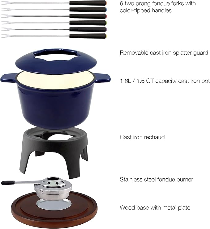 Swissmar F66706 Sierra 1.6-Quart Cast Iron Meat Fondue Set, 11-Piece, Deep Blue