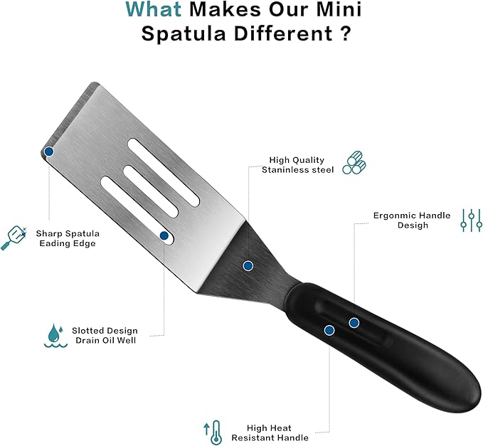 Small Spatula Professional Mini Serving Spatula, 4 Pieces Stainless Steel Metal Spatulas Set, Cutter and Serve Turner for Kitchen, Flipping or Cooking for Brownie, Cookie, Lasagna, Pancakes or Cake