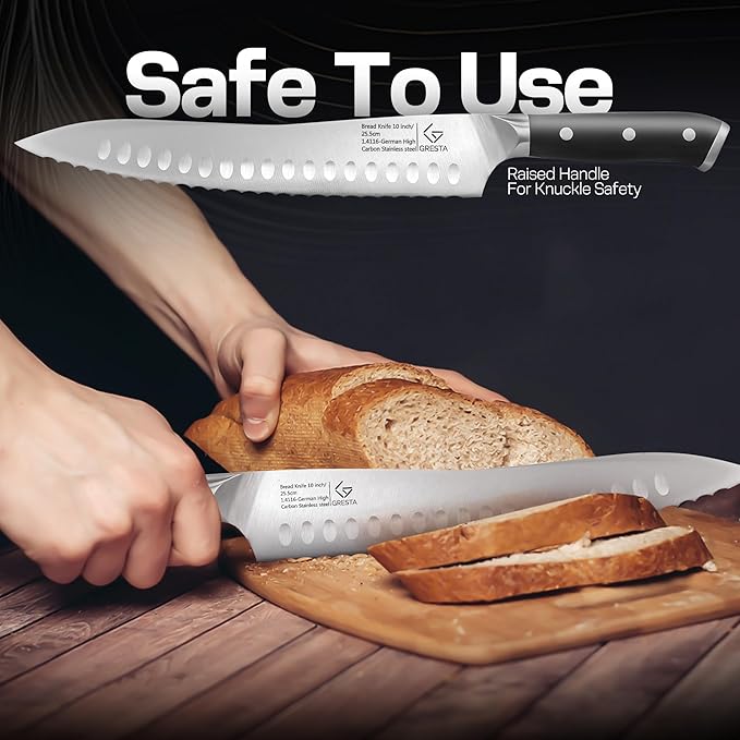 Bread Knife – Serrated Bread Knife for Homemade Bread, Razor-Sharp Stainless Steel Blade, Ideal for Slicing Sourdough, Bagels, Cake & More (Black, 10 Inches)