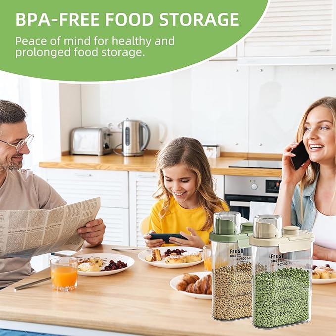 Airtight Rice Storage Container,with Pour Spout & Measuring Cup, BPA-Free - Transparent Dry Food Canister for Cereal, Flour, Pet Food, Oatmeal, Pantry Storage (Cream Yellow, 2800ml)