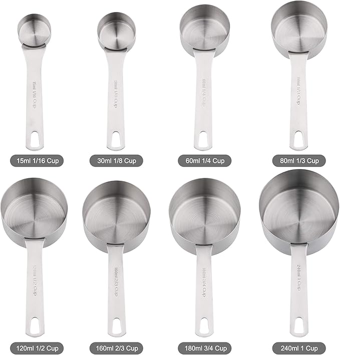 19-Piece Stainless Steel Measuring Cups & Spoons Set, Magnetic Conversion Chart, Metric 8 Cups 9 Spoons