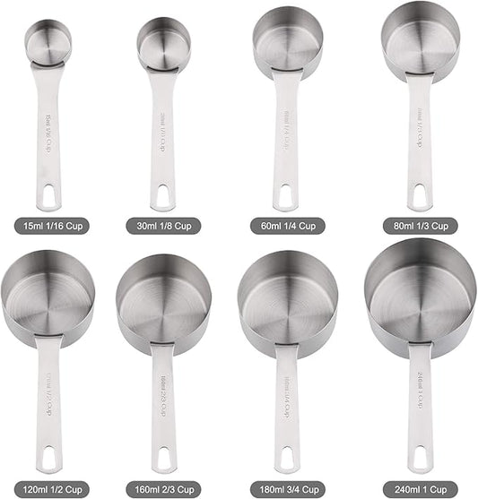 19-Piece Stainless Steel Measuring Cups & Spoons Set, Magnetic Conversion Chart, Metric 8 Cups 9 Spoons