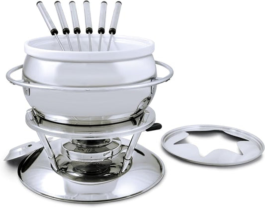 Swissmar Zuri 11-Piece Stainless Steel 3-in-1 Fondue Set - Ideal for Melting Cheese, Chocolate, Butter, & More - Perfect for Kitchen Collection & Wedding Gift Giving, 2.25 Quarts / 2.2 Liter