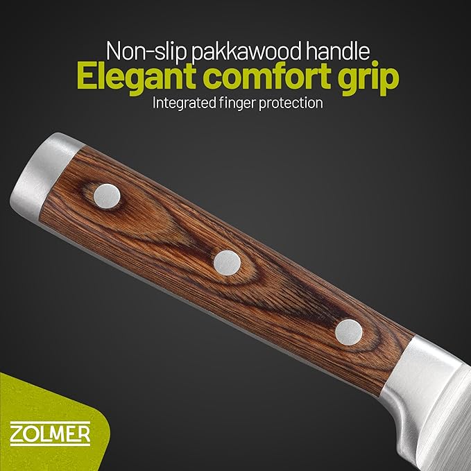 ZOLMER® Santoku Knife 7 Inch Blade – Extra Sharp Japanese Chef Knife – All-Purpose Kitchen Tool with German Wood Handle for Precision Cutting