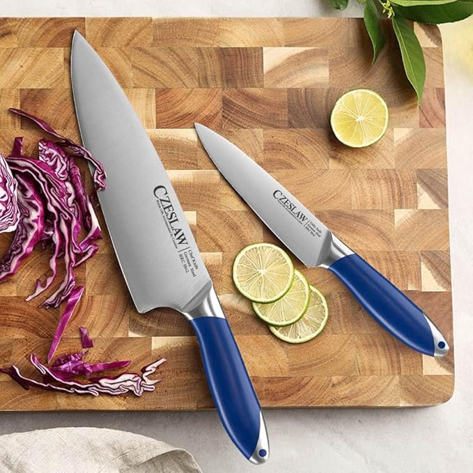Chef Knife 2pcs, 8" Chef's Knife & 5" kitchen knives, Razor Sharp Professional Japanese Chef Knife, Forged from High Carbon German Steel,Full Tang Prussia Blue Handle,cooking gifts cooks