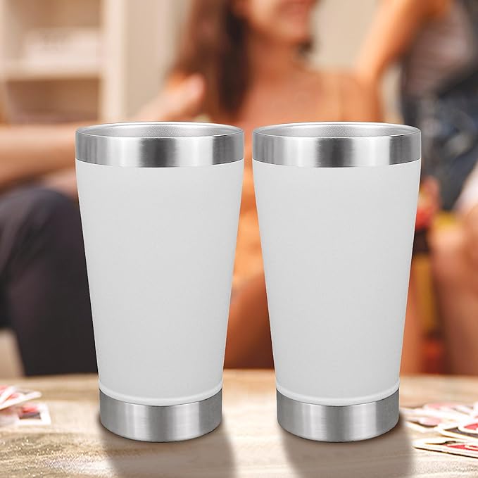 16 oz Insulated Beer Glasses Set of 6, Stacking Beer Pint Glass, Beer Tumbler Outdoor, Stainless Steel Double Walled Cup, White, Ideal for Wine Lover, Coffee, Cocktail