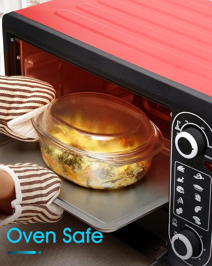 Mini Oval Glass Casserole Dish with Lid - Single Serving, Microwave & Oven Safe, Easy Grab Bakeware