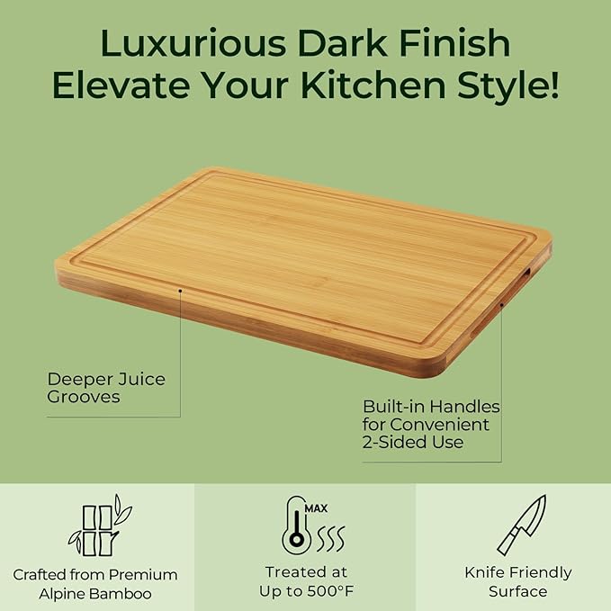 Kitchen Essentials Natural Bamboo Cutting Board XL With Durable, Knife-Friendly Surface & Deep Juice Groove β Perfect For BBQ(Pre Oiled, Natural)
