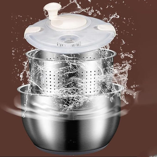 Salad Spinner - Stainless Steel 6L Capacity Vegetable Washer, Pasta & Fries Spinner - Premium Kitchen Tool for Quick, Easy Food Prep