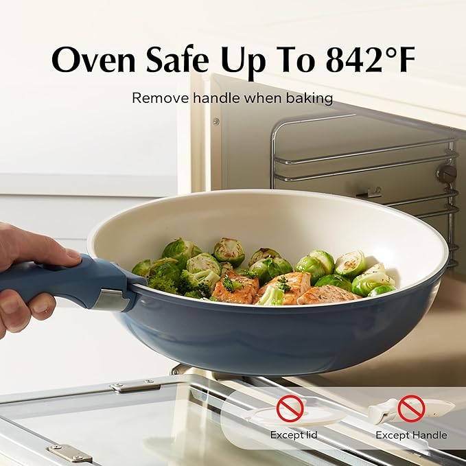 Redchef Ceramic Cookware Set, Removable Handle Pots and Pans Non-Stick, Rv Cookware Set, Non-Toxic Pots and Pans Set No PFAS, PTFE, PFOA, Detachable Pots and Pans, Dishwasher & Oven Safe(Blue)