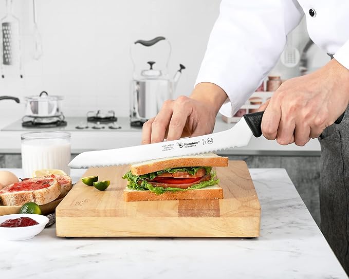 10 Inch Cuisine Pro Serrated Bread Knife, Premium Stainless Steel Wave Edge Razor Sharp Blade Knife for Bread, Dishwasher Safe, NSF Certified, Black