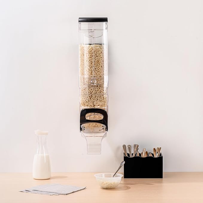 Restaurantware-Met Lux 5 Gallon Dry Food Dispenser, 1 Airtight Cereal Dispenser - Wall-Mounted, Single Control, 1 Black Plastic Grain Holder, For Snacks, Nuts, Or Coffee Beans