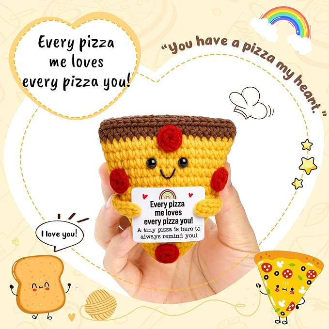 Romantic Gift For Couple Boyfriend Girlfriend Cute Handmade Crochet Pizza For Anniversary Valentine’s Day Love Gifts For Husband Wife Partner Small Birthday Gift Idea for Couples Pizza Decor