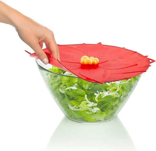 Charles Viancin Lids - Winter Themed - Airtight - 11-inch Poinsettia, 9-inch Holly, or 6-inch Winter Snowflake Christmas Designs (Poinsettia Lid - 11 Inch)