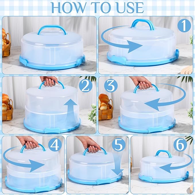 12 Inch Large Cake Carrier with Lid and Handle for 12" Round 7" High Cake Adjustable Plastic Pies Carrier Portable Cupcakes Transport Container for Cookies Pizza and More(Blue)