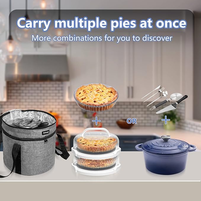 2 Pack Pie Containers with Lids and Handles, Includes Insulated Bags and Non-Slip Heating Pads, BPA Free Pie and Cheesecake Containers, Thanksgiving Gifts