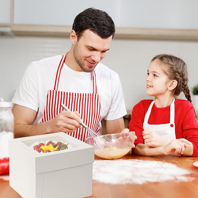 5 Pack Cake Boxes, 10x10x8 Inches Tall Cake Box with Cake Boards, White Bakery Boxes with Window, Disposable Cake Containers with Lids for Cake, Donuts, Pies, Cookies, Wedding, Birthday, Party