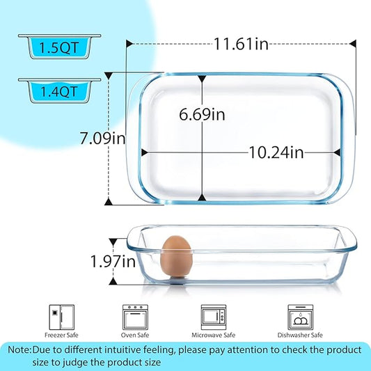 1.5 QT Glass Baking Dish for Oven, (Single Serving) Glass Pan for Cooking Dish Casserole Dish Rectangular Baking Pan Glass Bakeware