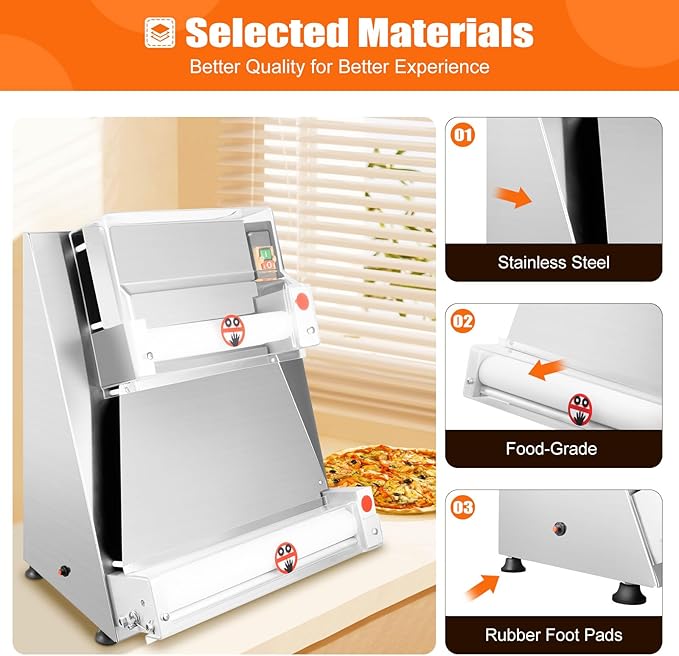 Electric Pizza Dough Sheeter Machine,Automatic Commercial Dough Roller Sheeter,Pasta Maker Machine for Icing Pizza,Pizza Press Stainless Steel for Bread Marzipan and Puff Pastry (370W)