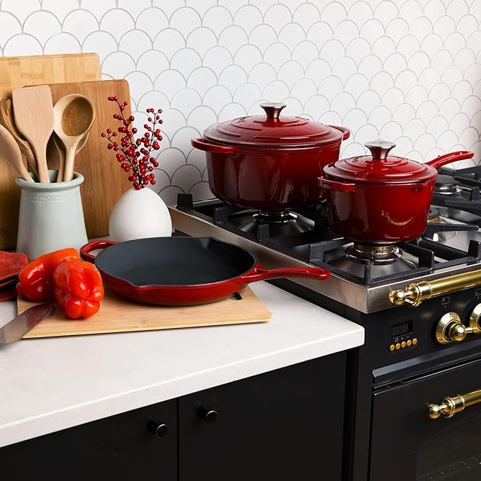 Larder & Vine 21 Piece Cookware Set (Cabernet) | Dutch Oven, Utensil Set, Saucepan, Skillet, and Trivets