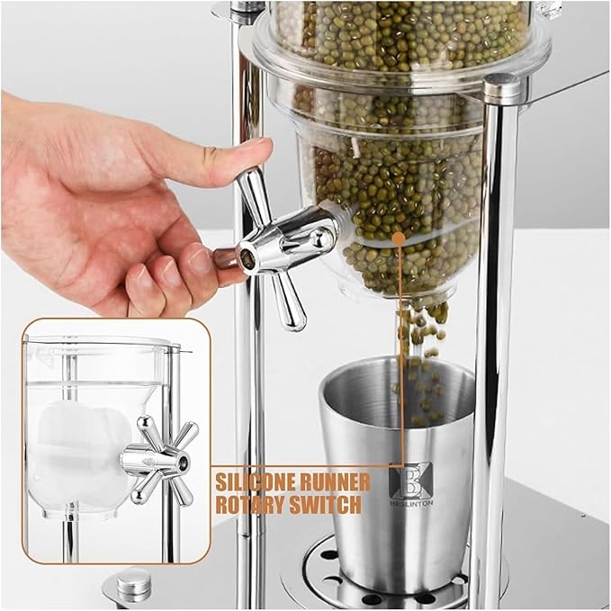 3.5L/7L/10.5L Dry Food Dispenser, Triple-Head Cereal Storage Container with PC Barrel and Wood Base for Rice, Candy, Beans, and Nuts(Single head)