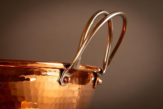 Sertodo Copper Handled Mixing Bowls | 3 Piece Set (8", 10", 12" diameters) | 100% Pure Copper, Heavy Gauge, Hand Hammered | Whip Eggs Whites to Perfection | NOT for Salads