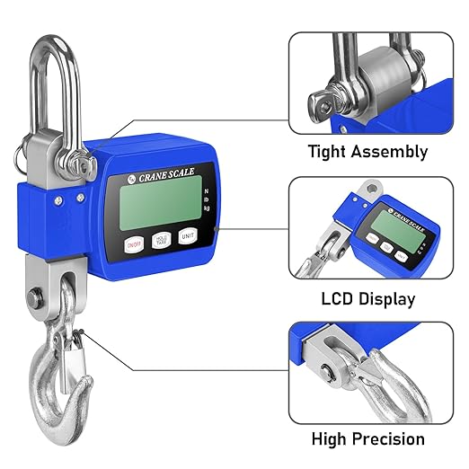 RoMech 1100lb Digital Hanging Scale with Cast Aluminum Case, Handheld 500Kg Mini Crane Scale with Hooks for Farm Hunting Outdoor (Blue, 1100lbs)