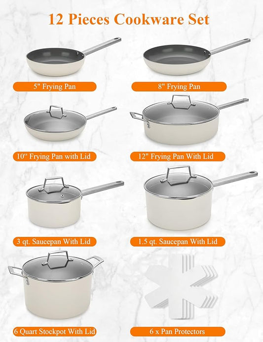 ChefRobot Nonstick Ceramic Cookware Set Healthy Pots And Pans Set Induction Kitchen Cookware sets Non Toxic Pots And Pan Set,PFOA & PTFE Free (18 pcs)
