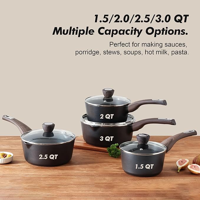 SENSARTE Nonstick Sauce Pan with Lid, 1.5 Quart Small Saucepan, Multipurpose Cooking Pot with Stay Cool Handle, Non toxic Kitchen Sauce Pot, Non stick Saucier Pan, Induction Comptable, PFOA Free