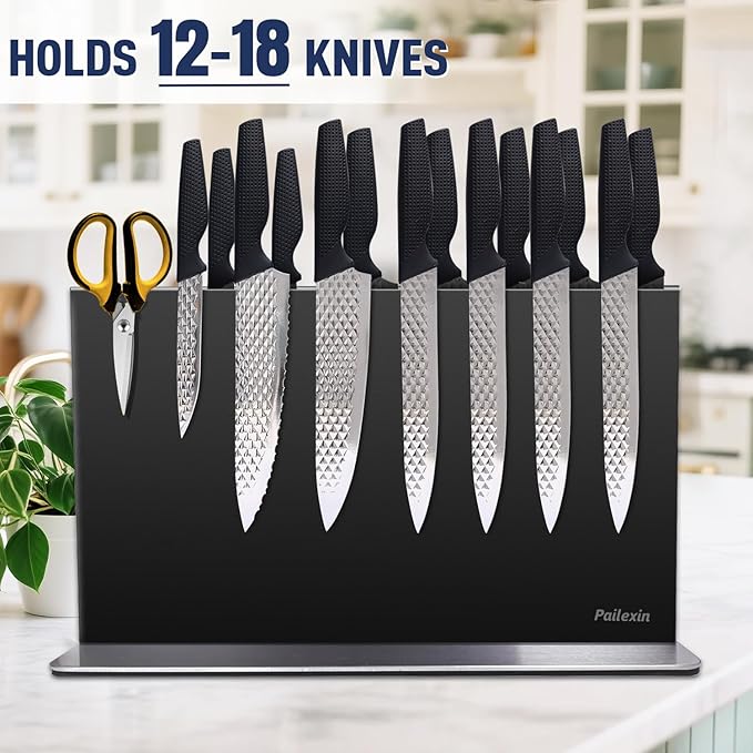 Magnetic Knife Block Without Knives—Black Stainless Steel Double-Sided Magnetic Knife Holder Stand with Strong Magnets, Knife Storage Organizer for Kitchen Counter top, 16.5 inch