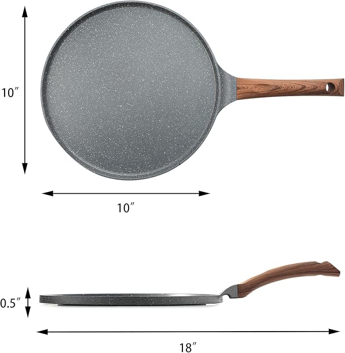 SENSARTE Nonstick Crepe Pan, Swiss Granite Coating Dosa Pan Pancake Flat Skillet Tawa Griddle 10-Inch with Stay-Cool Handle, Induction Compatible