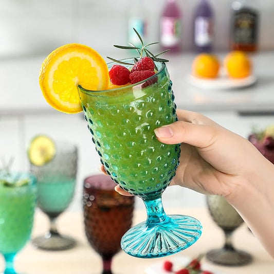 Hobnail Beverage Glass Goblet set of 6, 13 oz Hobnail Drinking Glasses Perfect for Dinner Table Parties Bars and Weddings