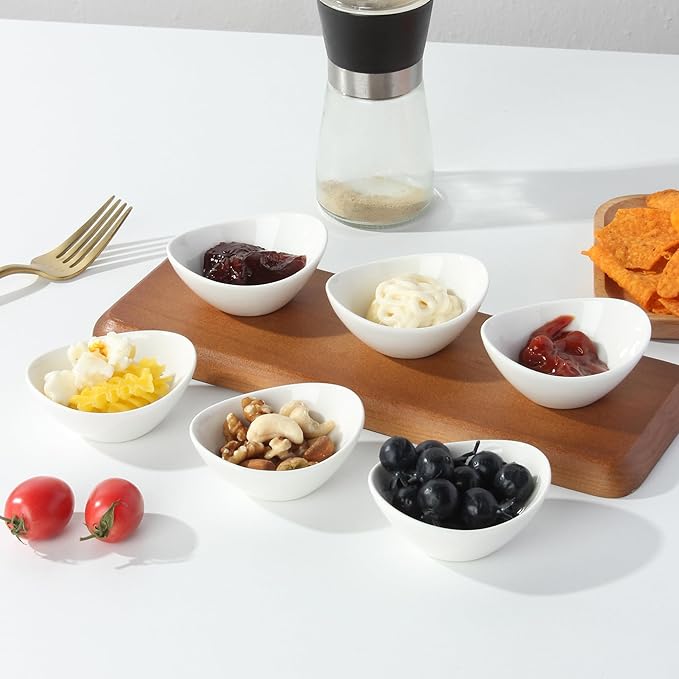 UIBFCWN 6 Pack Ceramic Dipping Bowls, 1.7 Oz Soy Sauce Dishes, White Dipping Sauce Bowls/Dishes for Tomato Sauce, Sushi, BBQ, Charcuterie Boards accessories