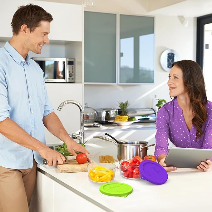 Sophico 2 Cup Round Silicone Storage Cover Lids Replacement for Pyrex 7200-PC and Anchor Hocking Glass Bowls (Container not Included) |Purple-2 Pack|