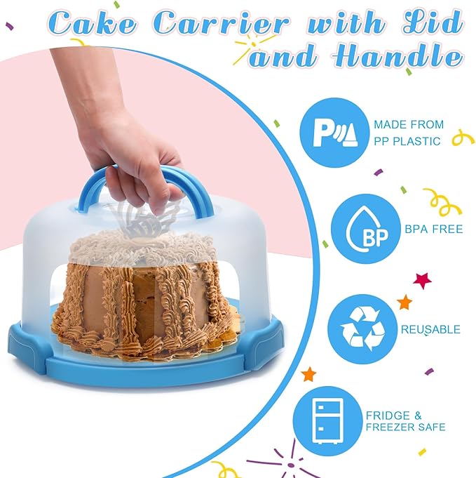 Coolrunner Cake Carrier with Lid and Handle 11inch Round Cake Carrier Portable Cake Stand Plastic Pie Carrier Cake Storage Container for Transport Cakes, Pies (Blue)