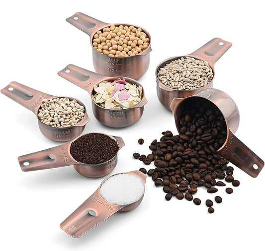 Copper Measuring Cups and Spoons Set, 20-Piece Stainless Steel Measuring Cups and Spoons Set, Measuring Stick Leveler, Measurement Conversion Chart Fridge Magnet, with 2/3 & 3/4 Measure Cup