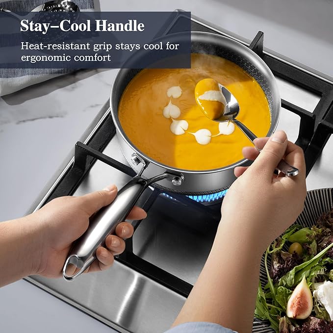 Hybrid Nonstick 6-Piece Pot Set with 2 Silicone Trivets, 1.5 QT Sauce Pan, 2 and 5.2 QT Stock Pot with Glass Lids, Stay-Cool Handles, Dishwasher-Friendly,Compatible All Cooktops