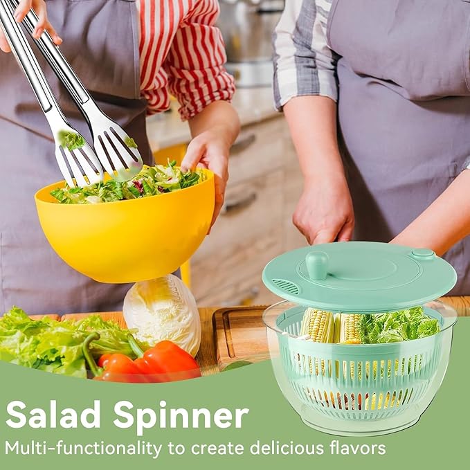 YUANYE Salad Spinner Large, 3 IN 1 Vegetable and Fruit Washing Bowl with Strainer, Lettuce Spinner with 5 Blades Slicer, Egg Yolk Strainer, Salad Bowl for Efficient Salad Preparation, 5.3 Qt