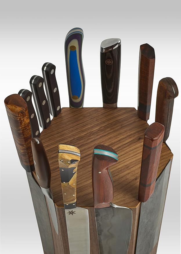 The 360KB ™ (Walnut) magnetic rotating knife block - handmade in Washington - shortest member of the 360 Knife Block ® family