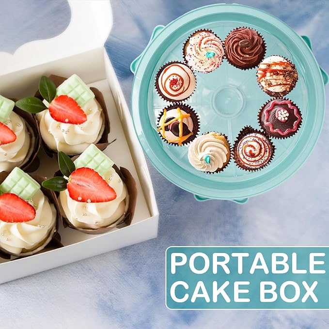 Cake Carrier Round Cake Stand Plus Height Cake Container with Cupcakes Pad, Handle, Lid Reusable Package Box for Transporting Desserts,Pie,Toast,Fruit (10" Black)