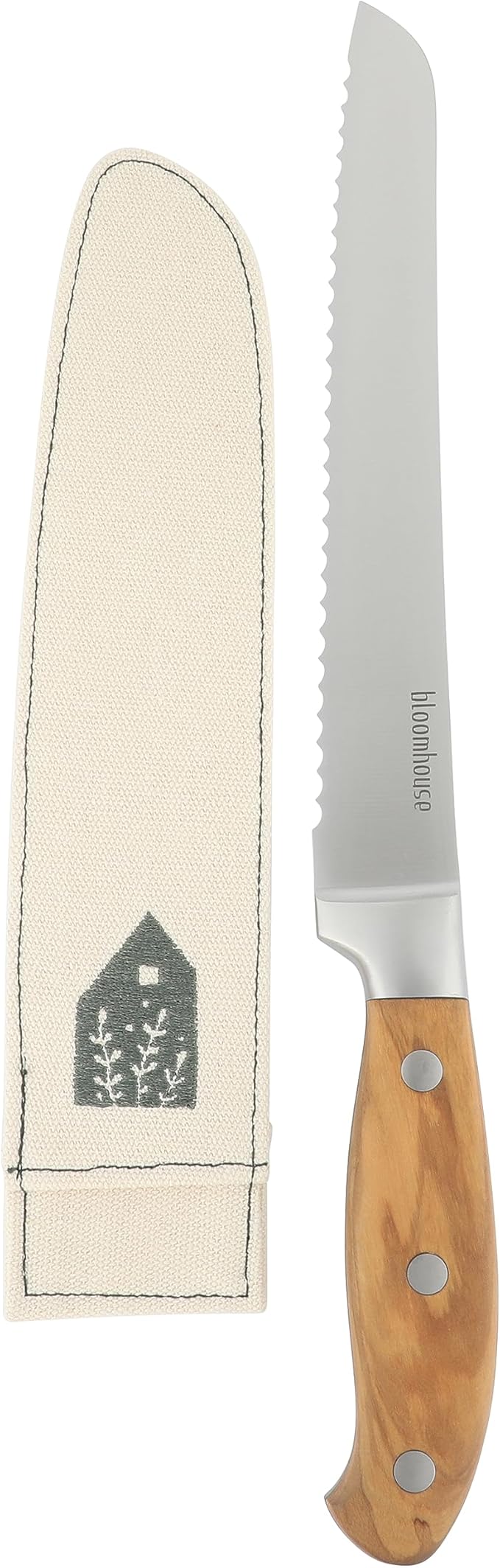 Bloomhouse 8 Inch German Steel Bread Knife W/Italian Olive Wood Forged Handle