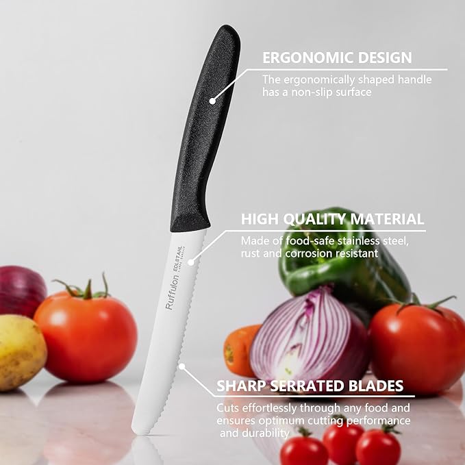 Vegetable and fruit knife set of six, high carbon stainless steel paring knife with ergonomic PP plastic handle, sharp, super sharp kitchen knife set.