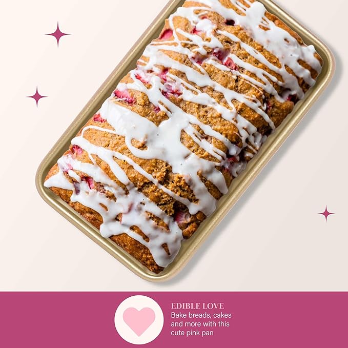Paris Hilton Nonstick Carbon Steel Bakeware Collection, 9-Inch x 5-Inch Loaf Pan, Dishwasher Safe, Made without PFOA and PFAS, Pink Champagne Two-Tone