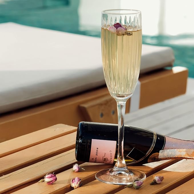 Zelda Collection Wedding Champagne Flutes | Elegant Design for Weddings, Anniversaries & Celebrations | Exquisite Craftsmanship | Perfect for Home & Bar | Set of 2 | 5.7-Ounce Capacity