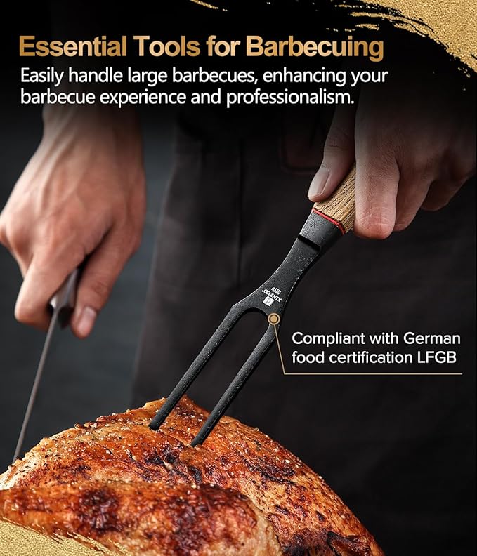 XINZUO 5.9 Inch Meat Carving Fork,High-Strength 430 Stainless Steel,2 Prong Kitchen Forks For Barbecue, Serving, Cooking, Grilling, Roasting,Ergonomic White Oak + Red G10 Gasket Handle